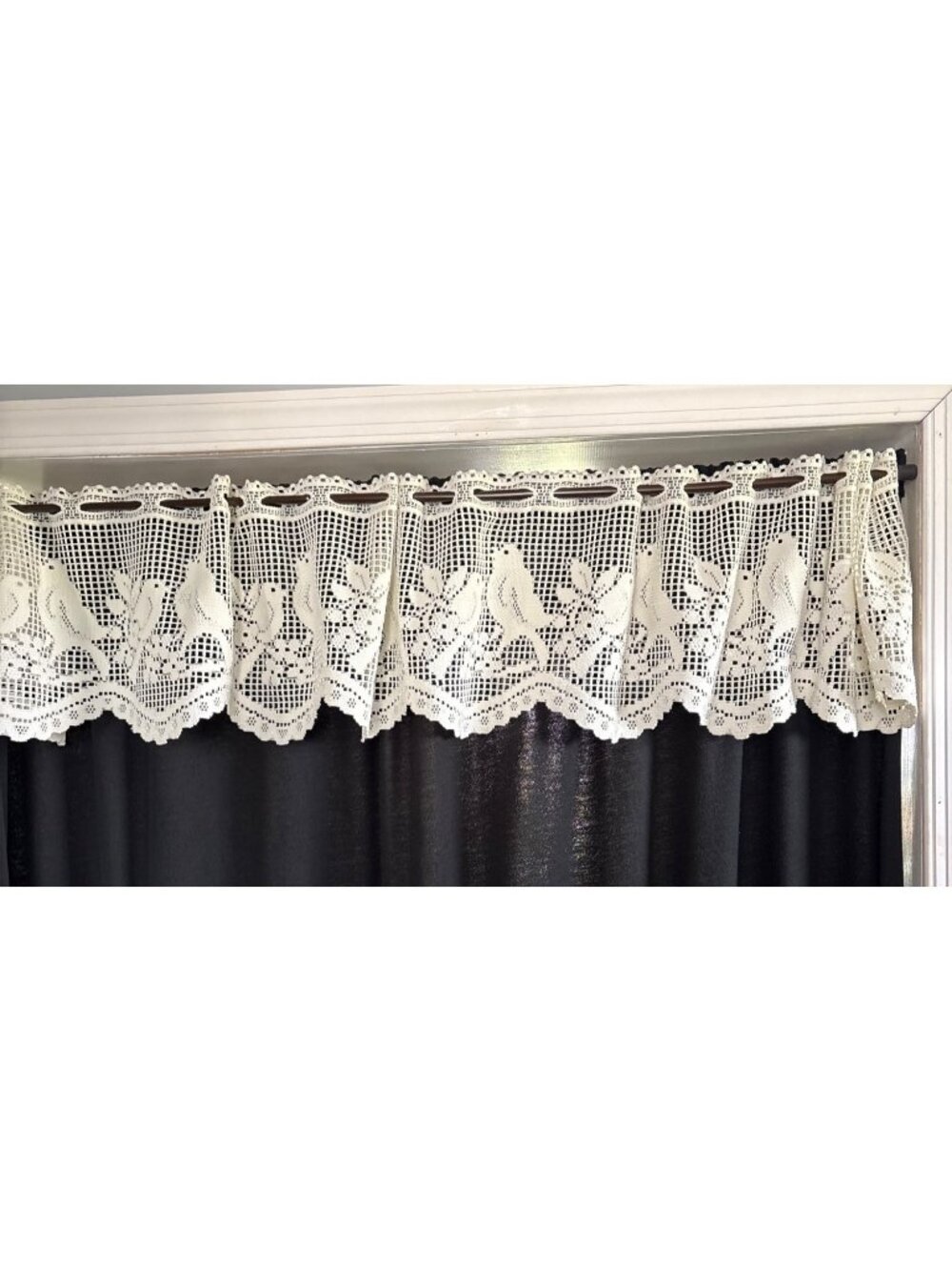 Cream Window Valance Birds Floral Pattern 74" x 12" Lace Curtain Panel